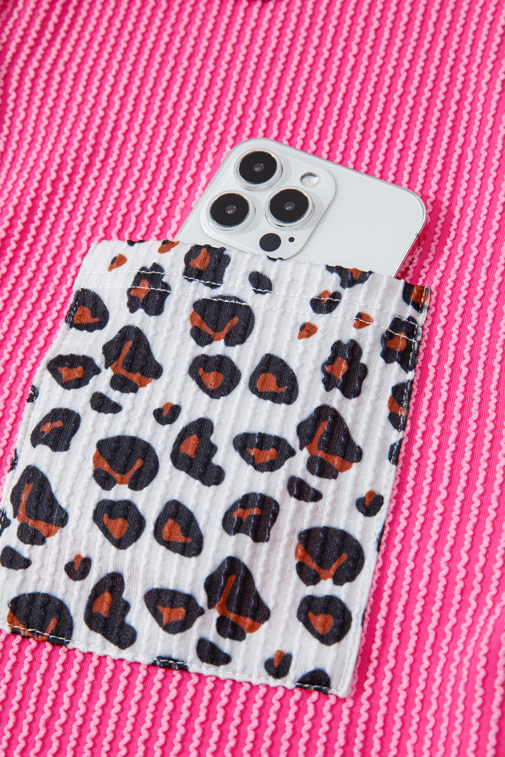 Rose Red Leopard Patched Twisted Ribbed Western Casual Shacket